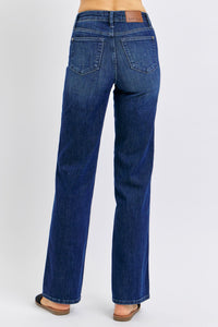 JUDY BLUE MID RISE TUMMY CONTROL CLASSIC STRAIGHT DARKWASH DENIM