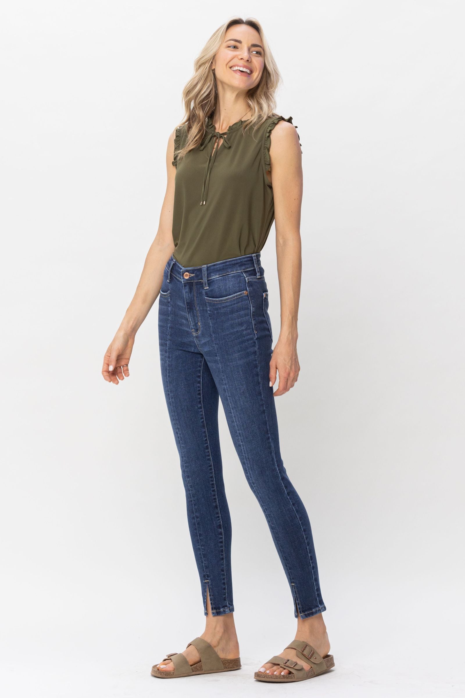 DARKWASH HIGH WAIST FRONT SEAM & SLIT SKINNY JUDY BLUE DENIM-PLUS