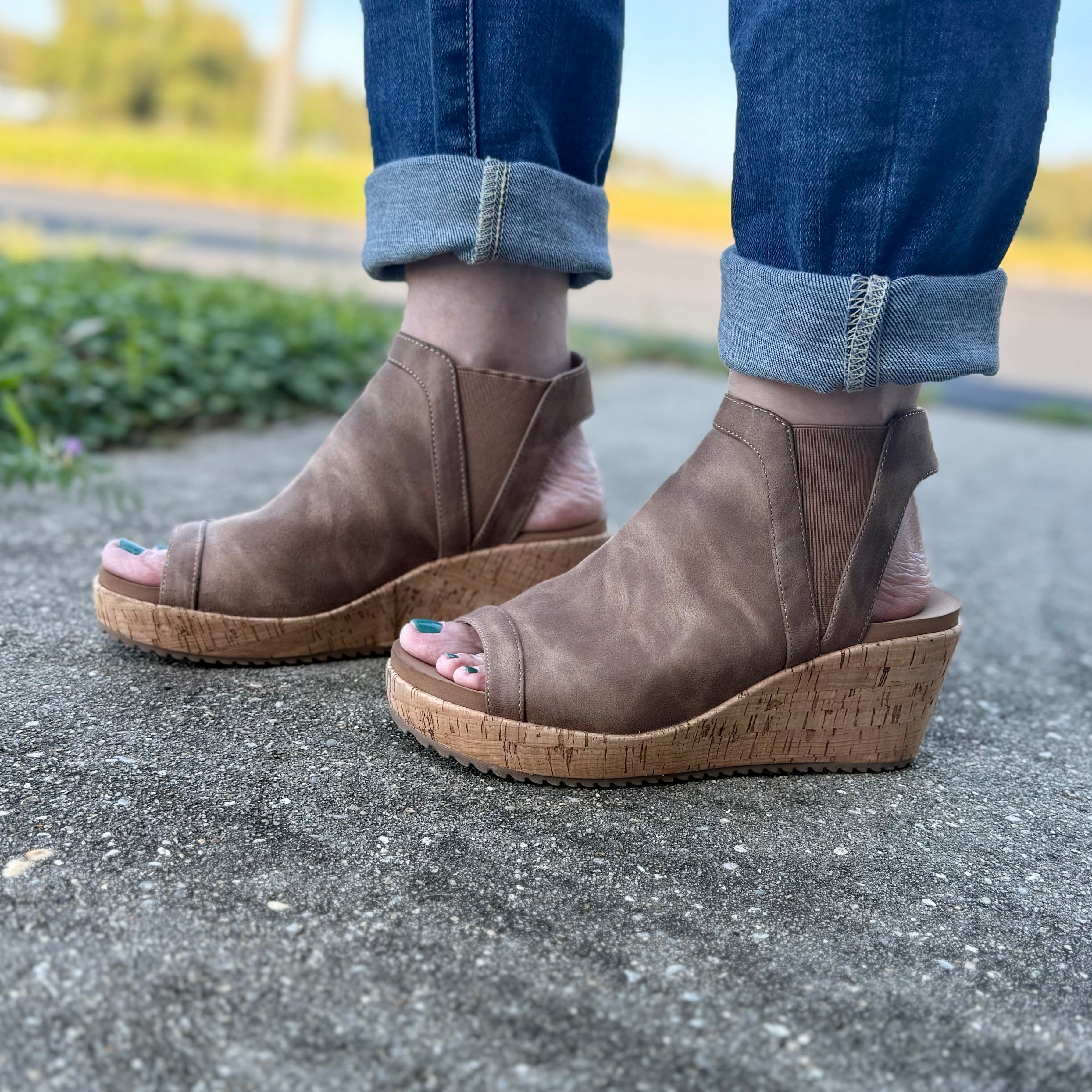 EASY NOW TAN OIL PU CORKYS SANDAL WEDGES