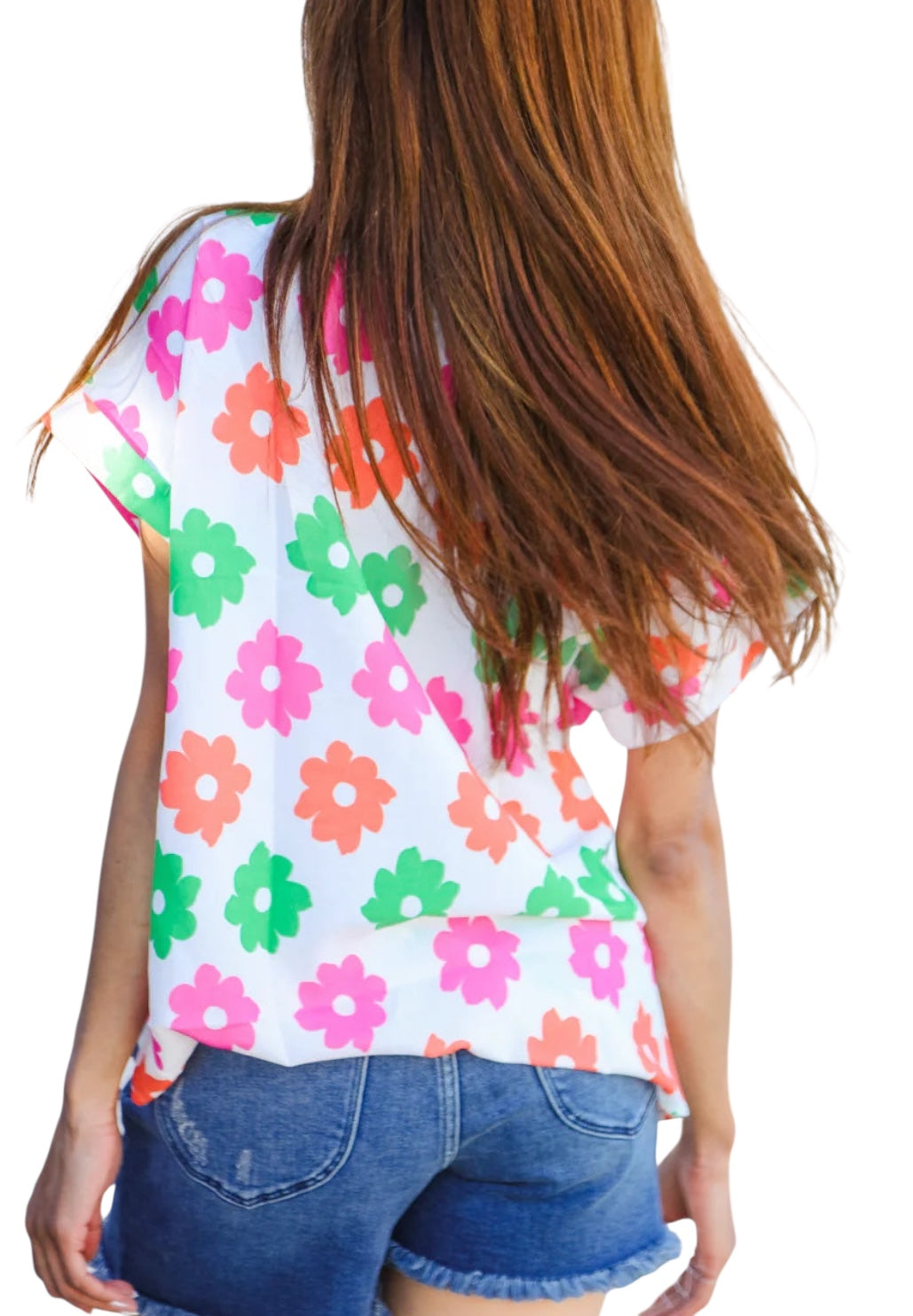 IVORY CORAL GREEN PINK FLORAL DOLMAN TOP- PLUS- SALE- 1X, 2X & 3X AVAILABLE