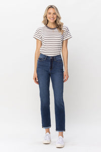 DARKWASH HIGH WAIST COOL DENIM SUSTAINABLE CUFF BOYFRIEND JUDY BLUE DENIM-PLUS