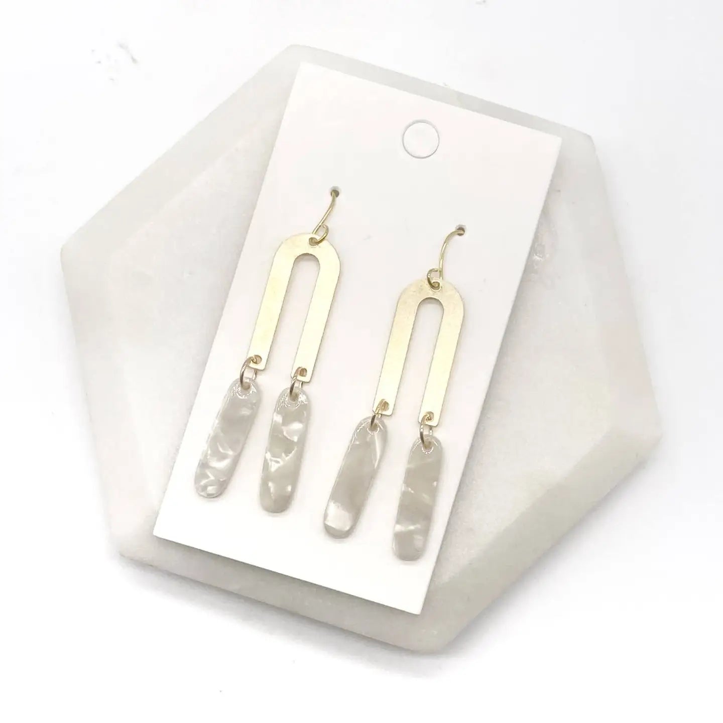 IVORY GOLD ARCH DANGLY HANDMADE BBB EARRINGS