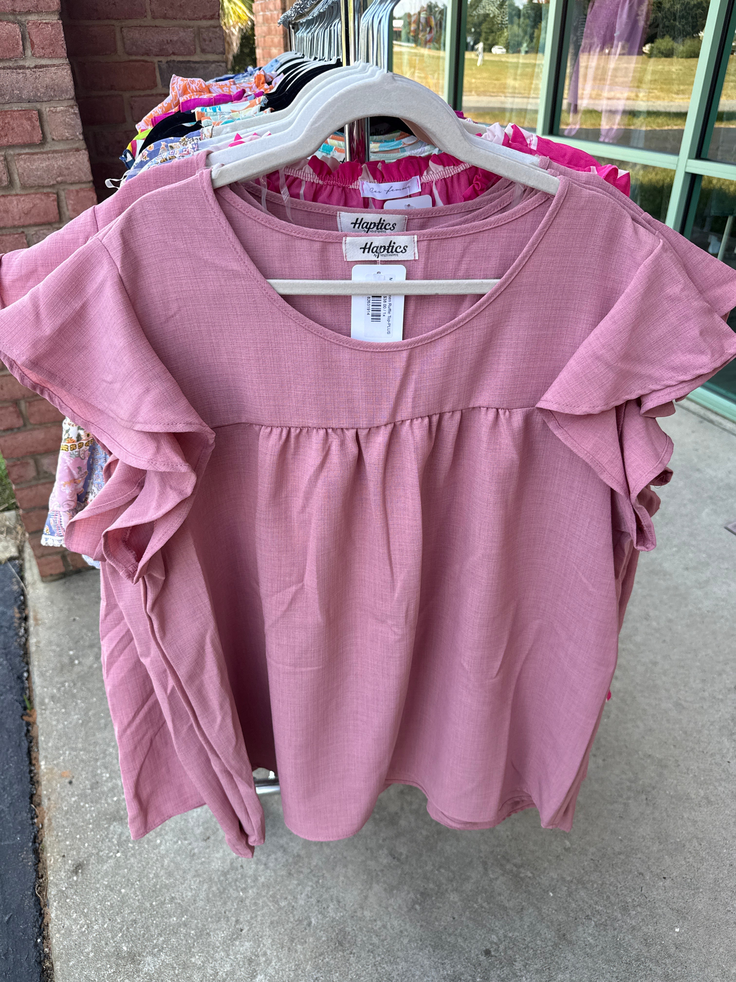 Mauve Linen Ruffle Top- PLUS- SALE