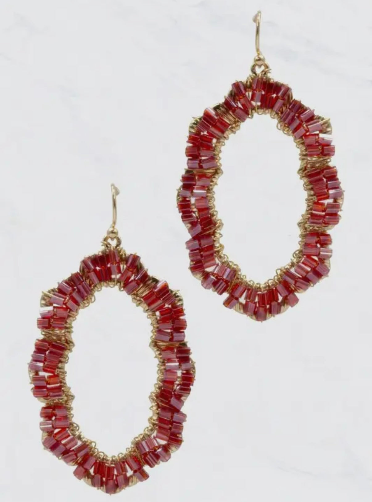 BEADED GEOMETRIC SHAPE-OVAL SPARKLE EARRINGS