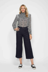 RINSE WASH HIGH WAIST SIDE SEAM BRAIDED DETAIL WIDE LEG CROPPED JUDY BLUE DENIM