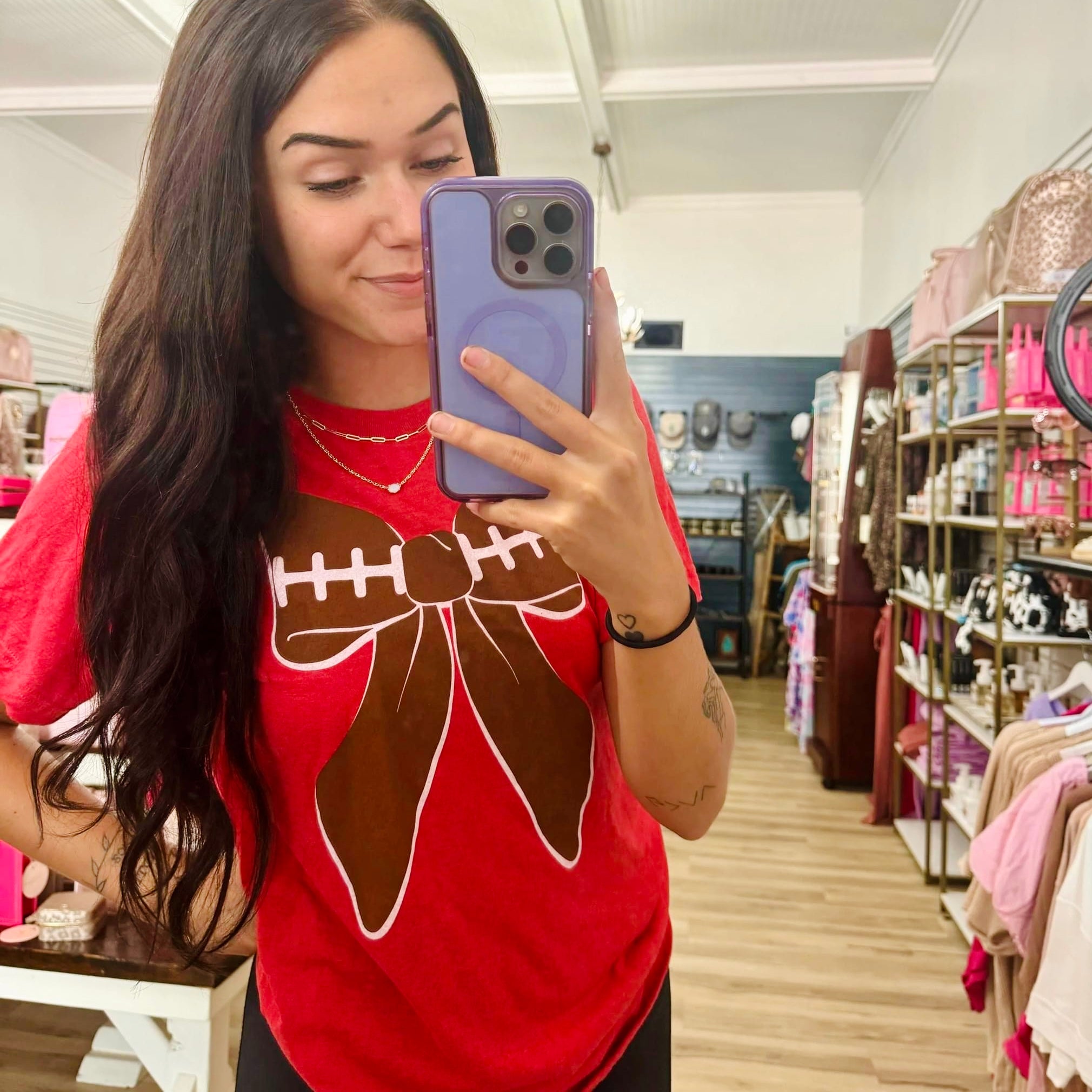 RED FOOTBALL BOW TSHIRT