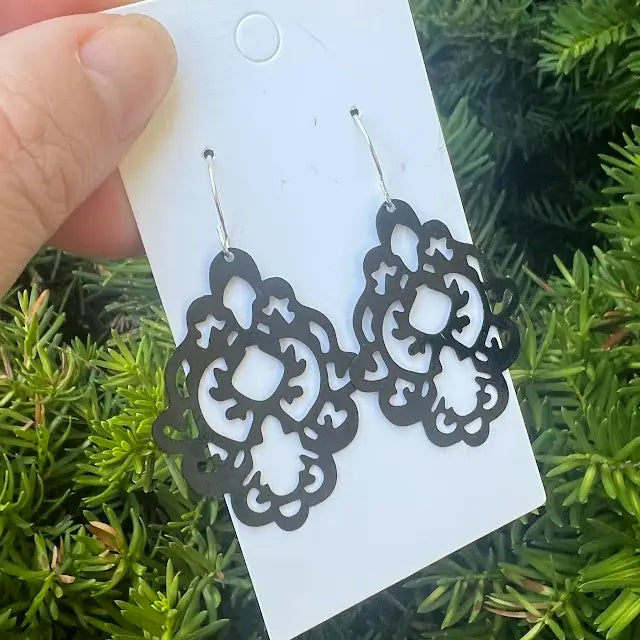 BLACK GILDED BLACK METAL DAMASK PRINT HANDMADE BBB EARRINGS