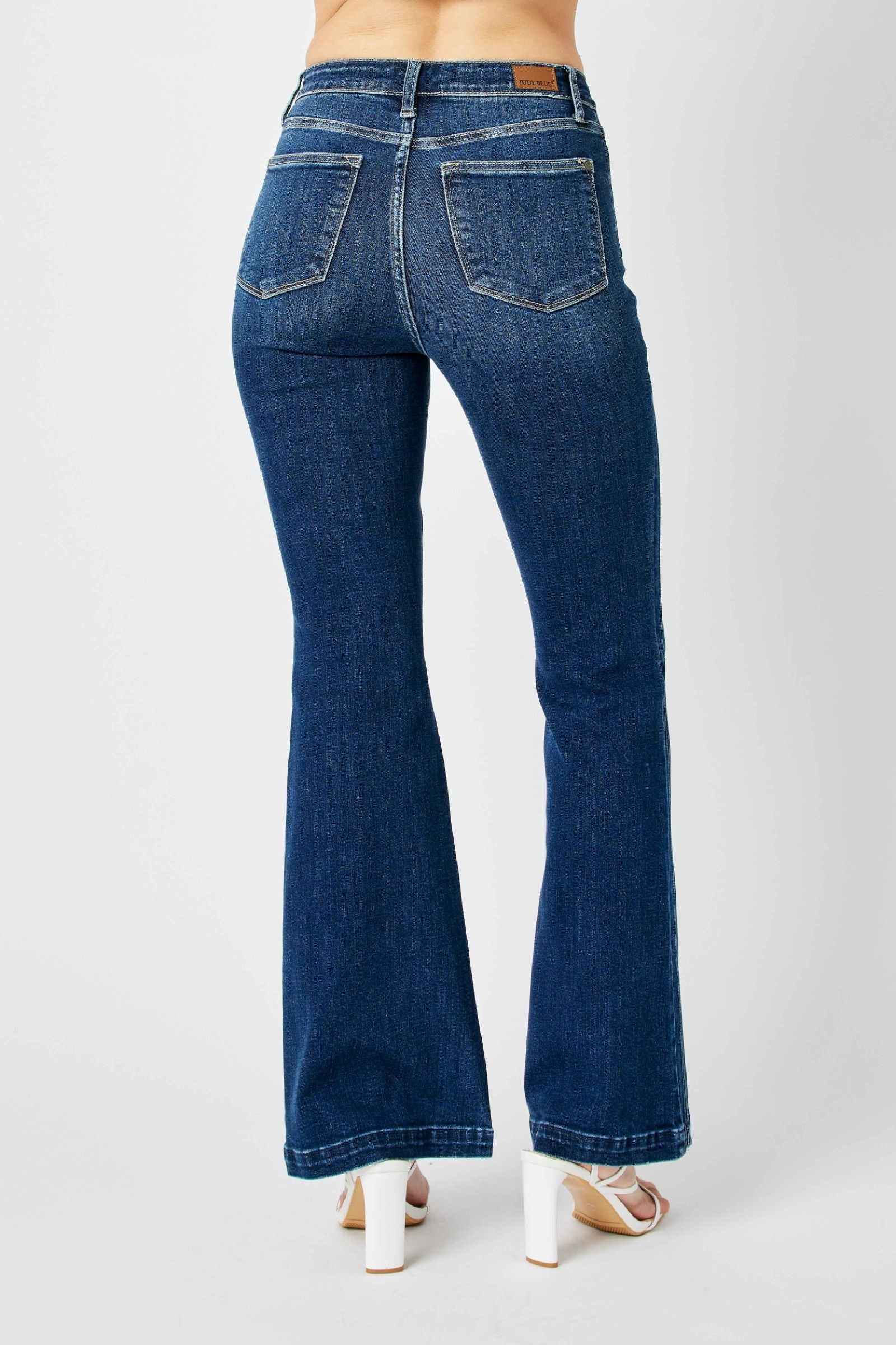 HIGH WAIST ANGLED SIDE SEAM DETAIL FLARE DENIM JUDY BLUE DARKWASH