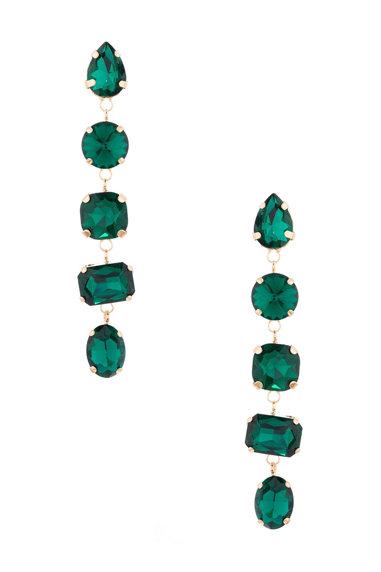 CRYSTAL GEM STONE DANGLY STATEMENT CHANDELIER EARRINGS