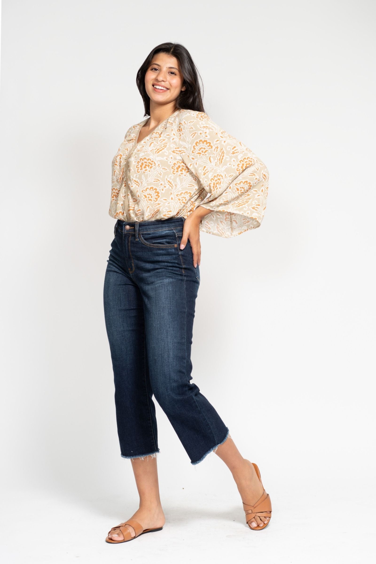 JUDY BLUE DARKWASH HIGH WAIST CROPPED WIDE LEG DENIM