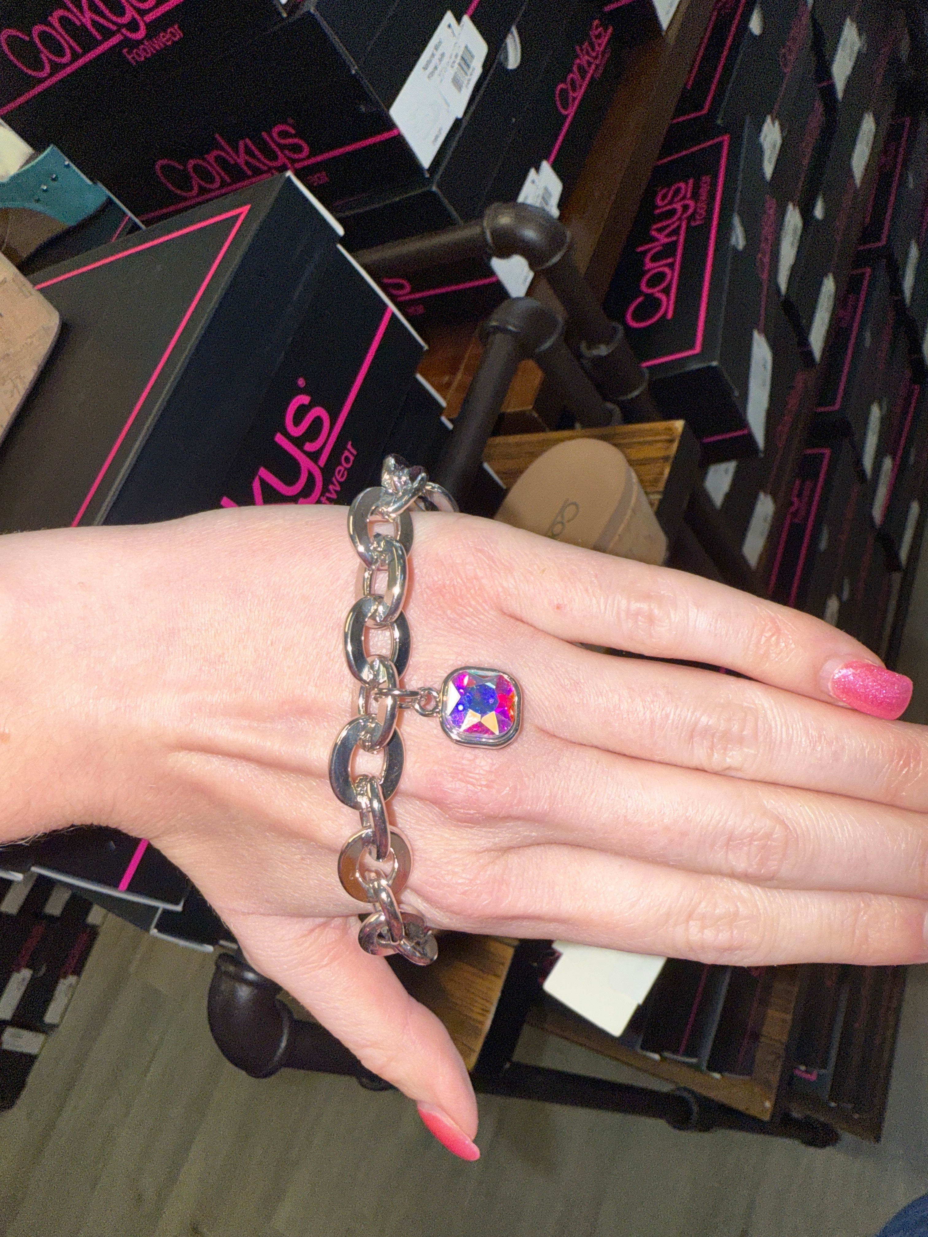 SILVER CHUNKY BRACELET CHAIN GEMSTONE- SALE- 1 LEFT