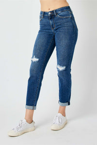 MID RISE DESTROYED SLIM MEDIUM WASH JUDY BLUE DENIM-PLUS