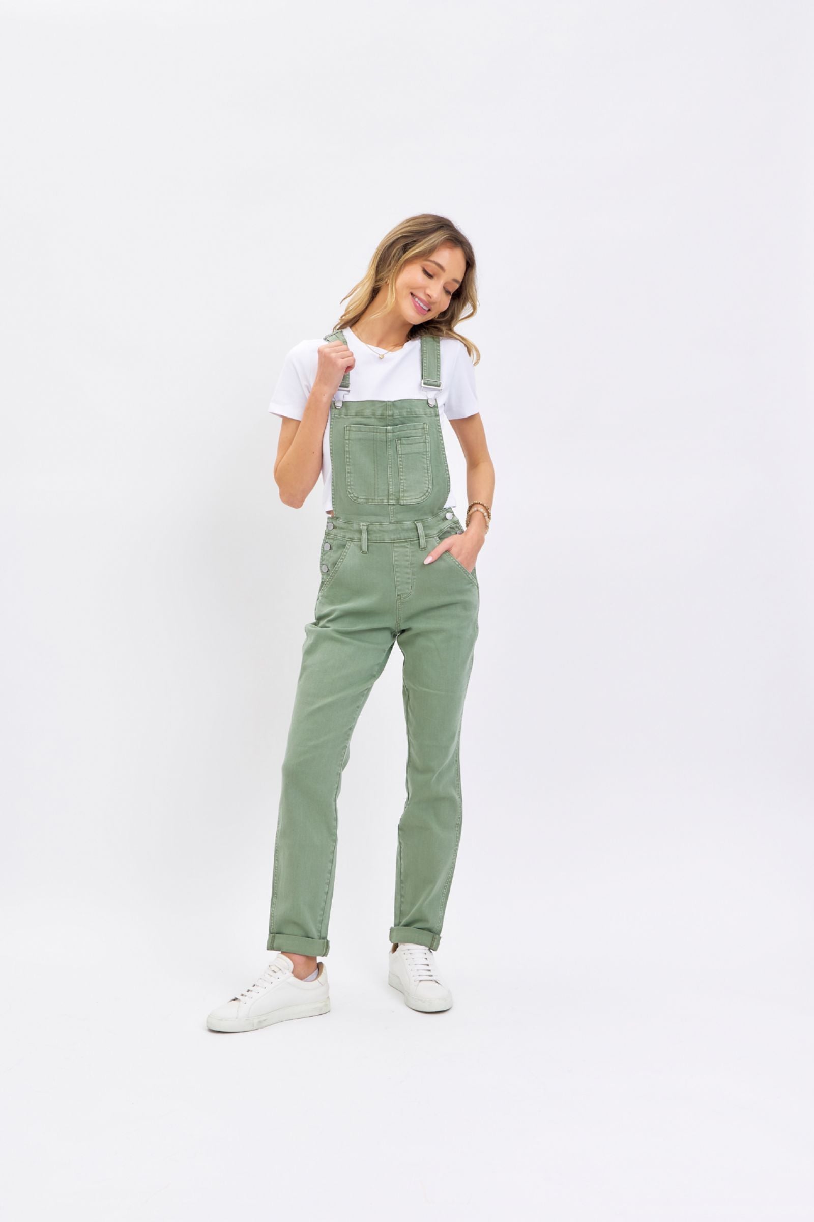 JUDY BLUE SAGE HIGH WAIST GARMENT DYED OVERALLS BOYFRIEND FIT DENIM