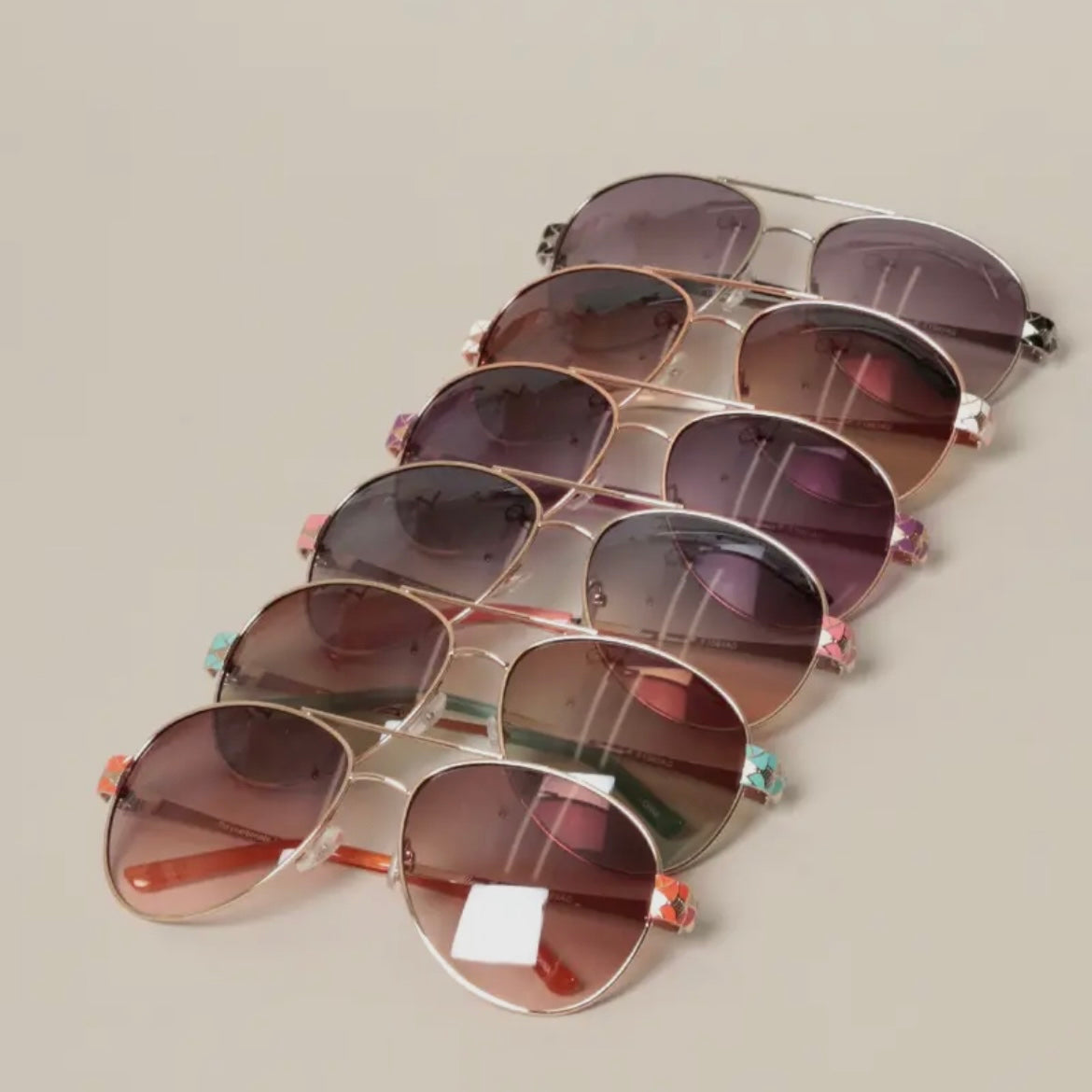 Aviator Sunglasses Tined Lenses Embellished Design Sides