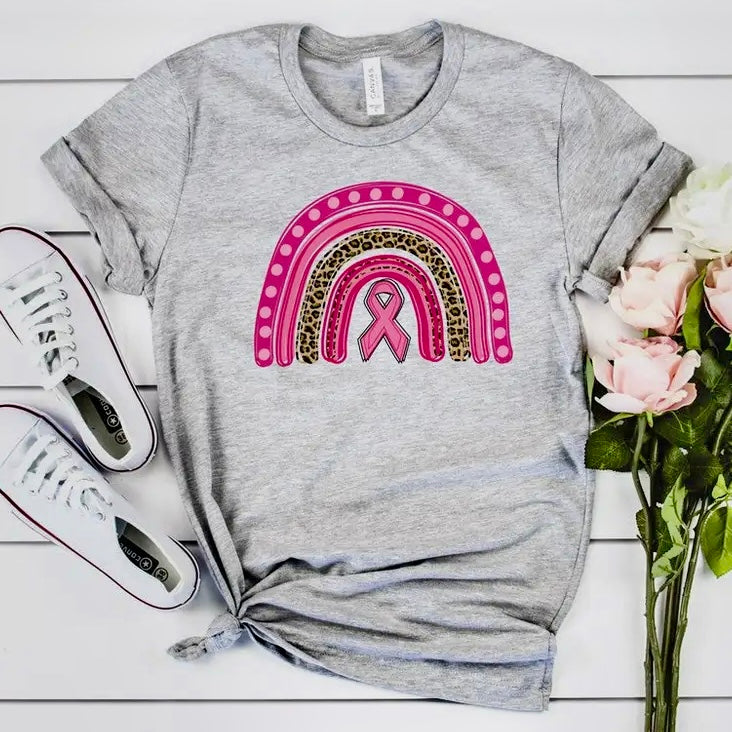 BREAST CANCER AWARENESS RAINBOW GREY TEE- SALE