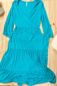 TEAL 3/4 SLEEVE SOLID MAXI DRESS