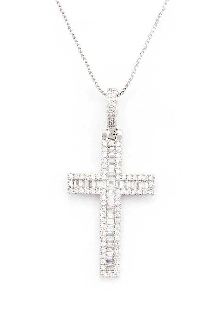 CROSS BAGUETTE CZ PENDANT GIFTABLE NECKLACE