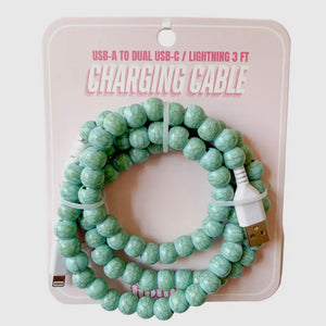 FANCY SMANCY BEADED CHARGING CABLES (USB-A TO DUAL USB-C / LIGHTENING 3 FOOT