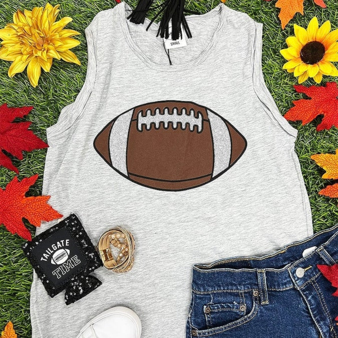 Grey Glitter Football Tank