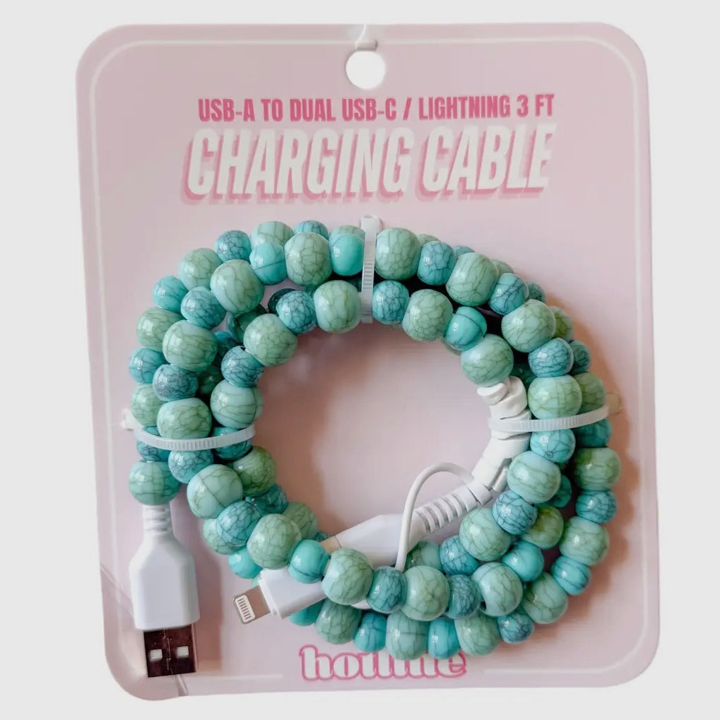 FANCY SMANCY BEADED CHARGING CABLES (USB-A TO DUAL USB-C / LIGHTENING 3 FOOT