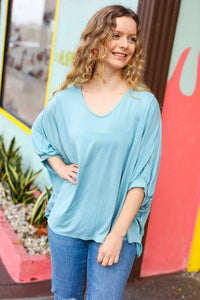 AQUA DOLMAN BUBBLE SLEEVE SLOUCHY MODAL KNIT TOP