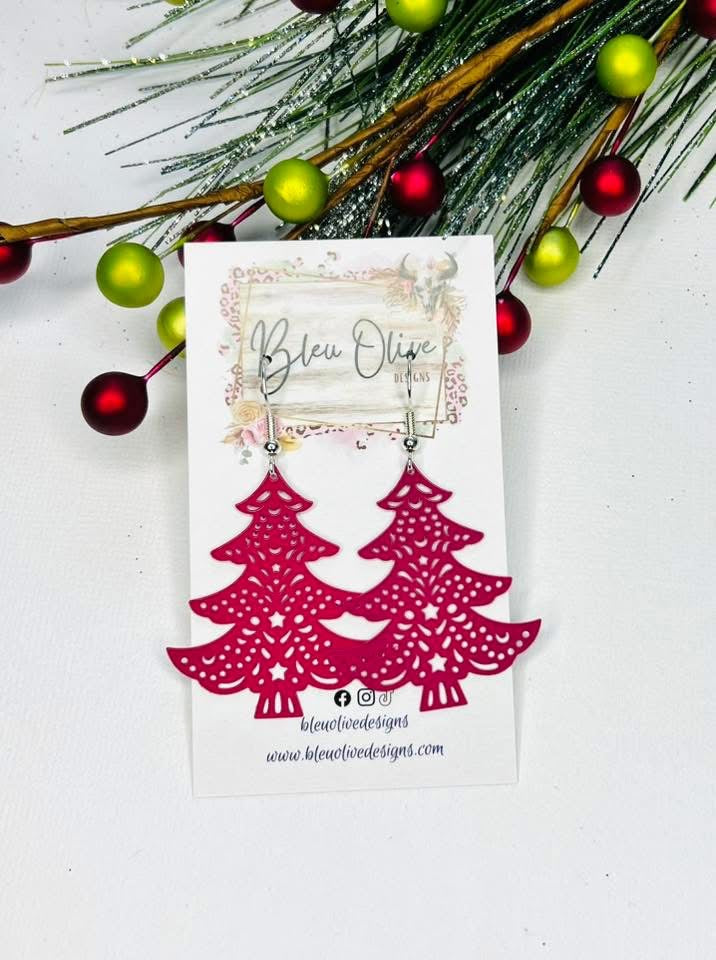 CHRISTMAS TREES METAL FILIGREE HANDMADE EARRINGS BY B.O.D