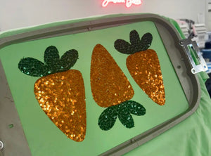 MINT GREEN APPLIQUED HANDMADE TRIPLE CARROT DESIGN SEQUINS TEE