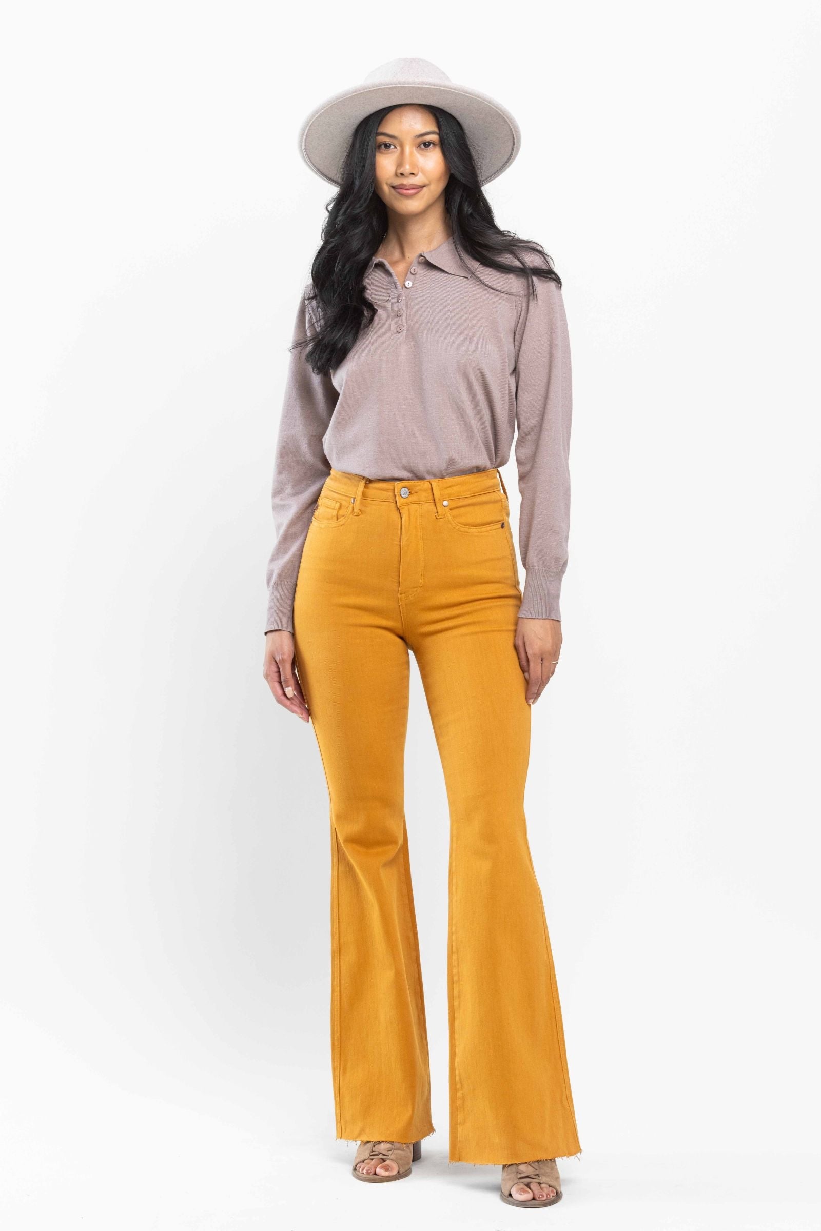 Marigold High Waist Tummy Control Garment Dyed Flare Judy Blue Denim