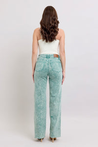HIGH WAIST SEA GREEN GARMENT DYED RAW HEM “DAD JEANS” JUDY BLUE DENIM