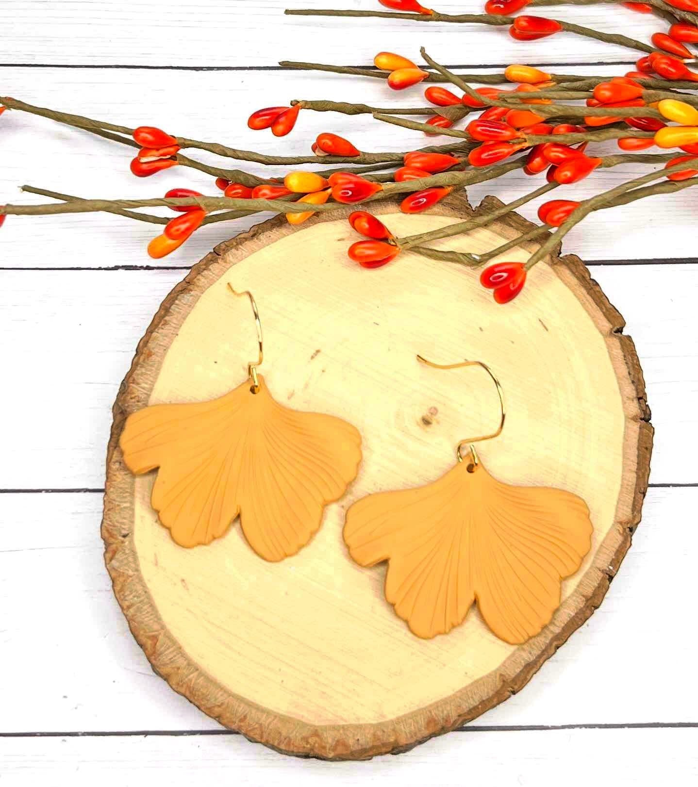 GINKGO LEAVES SOLID COLORS HANDMADE EARRINGS BY B.O.D