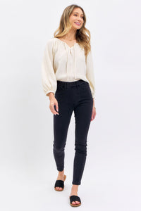 BLACK HIGH WAIST PULL ON SHIELD POCKETS SKINNY DENIM JUDY BLUE-PLUS