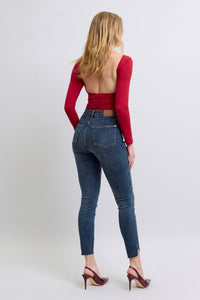 DARKWASH HIGH WAIST TUMMY CONTROL STEP HEM SKINNY JUDY BLUE DENIM-PLUS