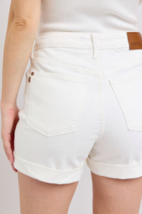 WHITE DOUBLE ROLL CUFFED JUDY BLUE SHORTS-PLUS