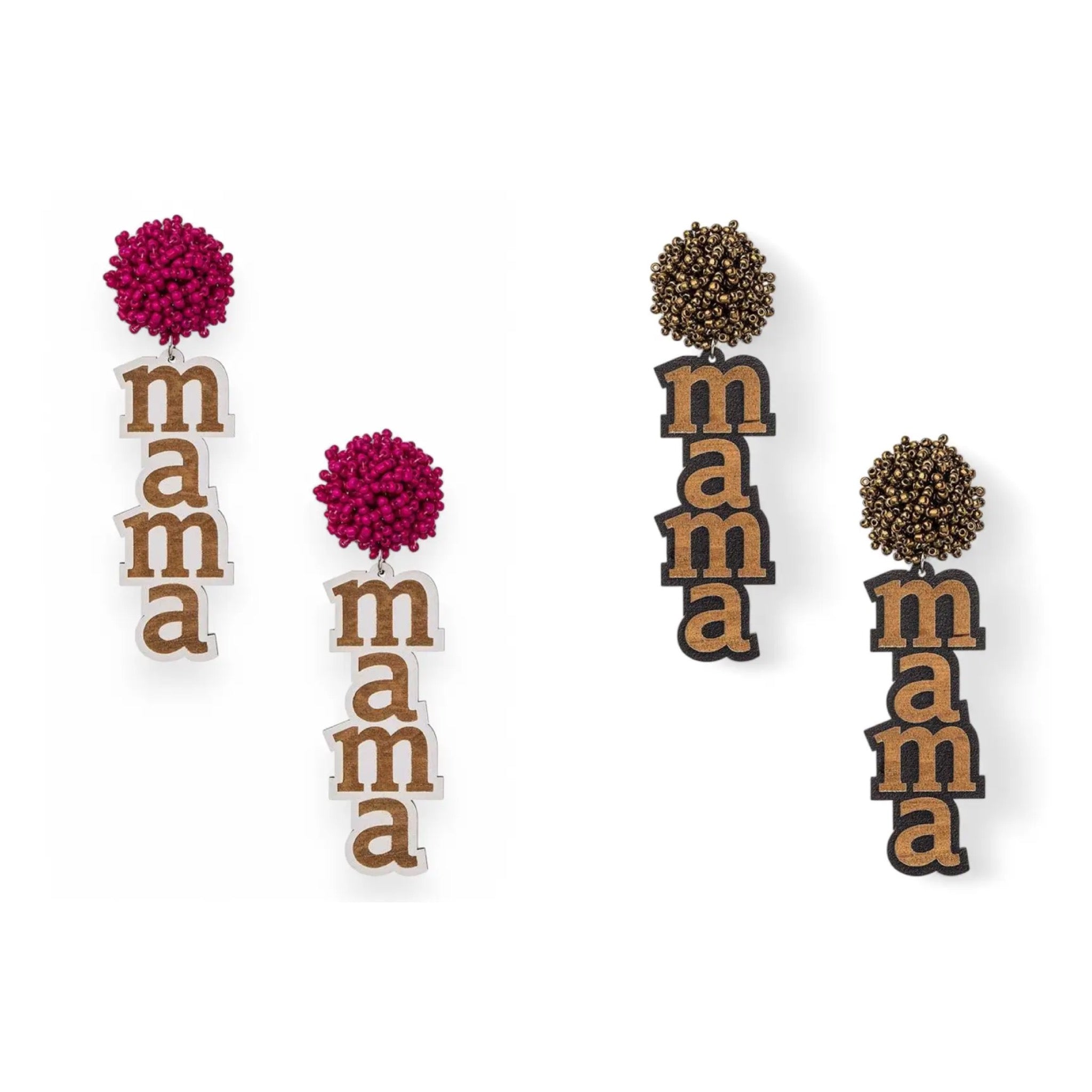 SEEDBEAD CLUSTER MAMA WOOD TWO TONE DANGLE EARRINGS