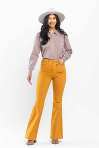 Marigold High Waist Tummy Control Garment Dyed Flare Judy Blue Denim