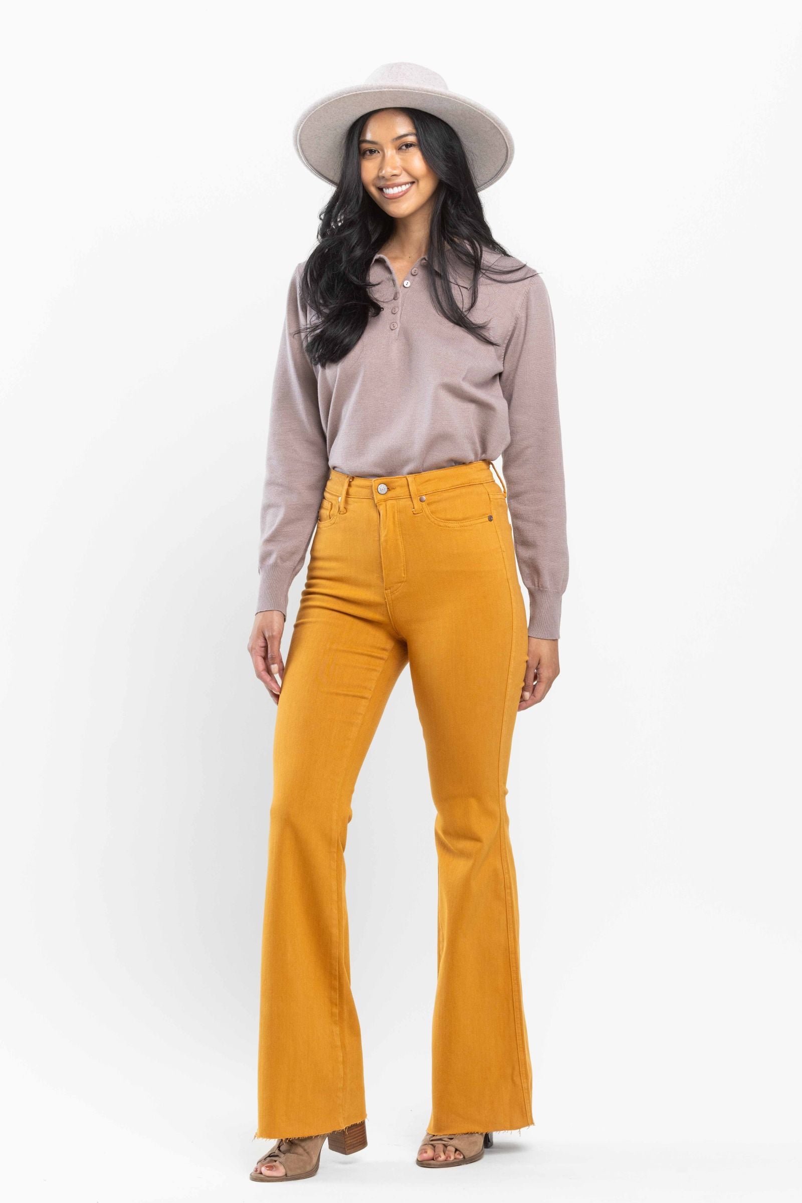 Marigold High Waist Tummy Control Garment Dyed Flare Judy Blue Denim