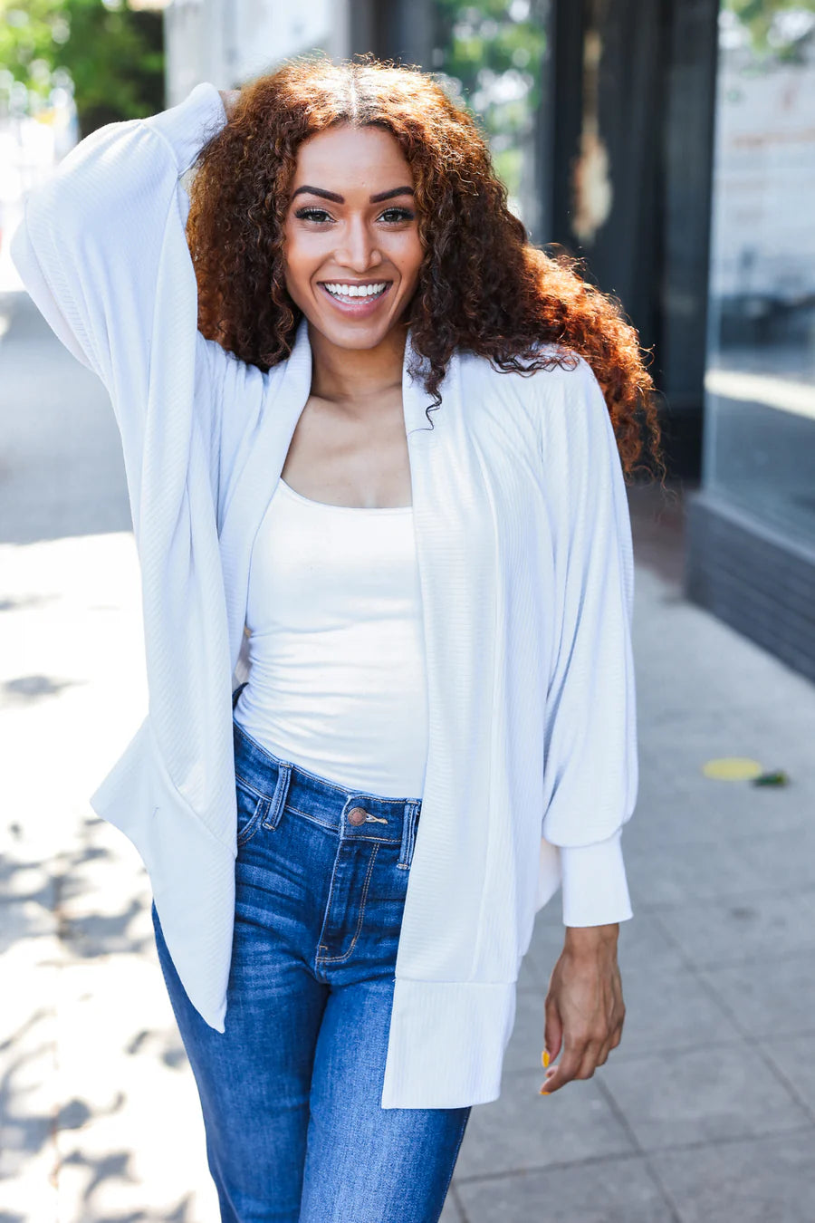 IVORY THICK RIBBED SWEATER DOLMAN CARDIGAN