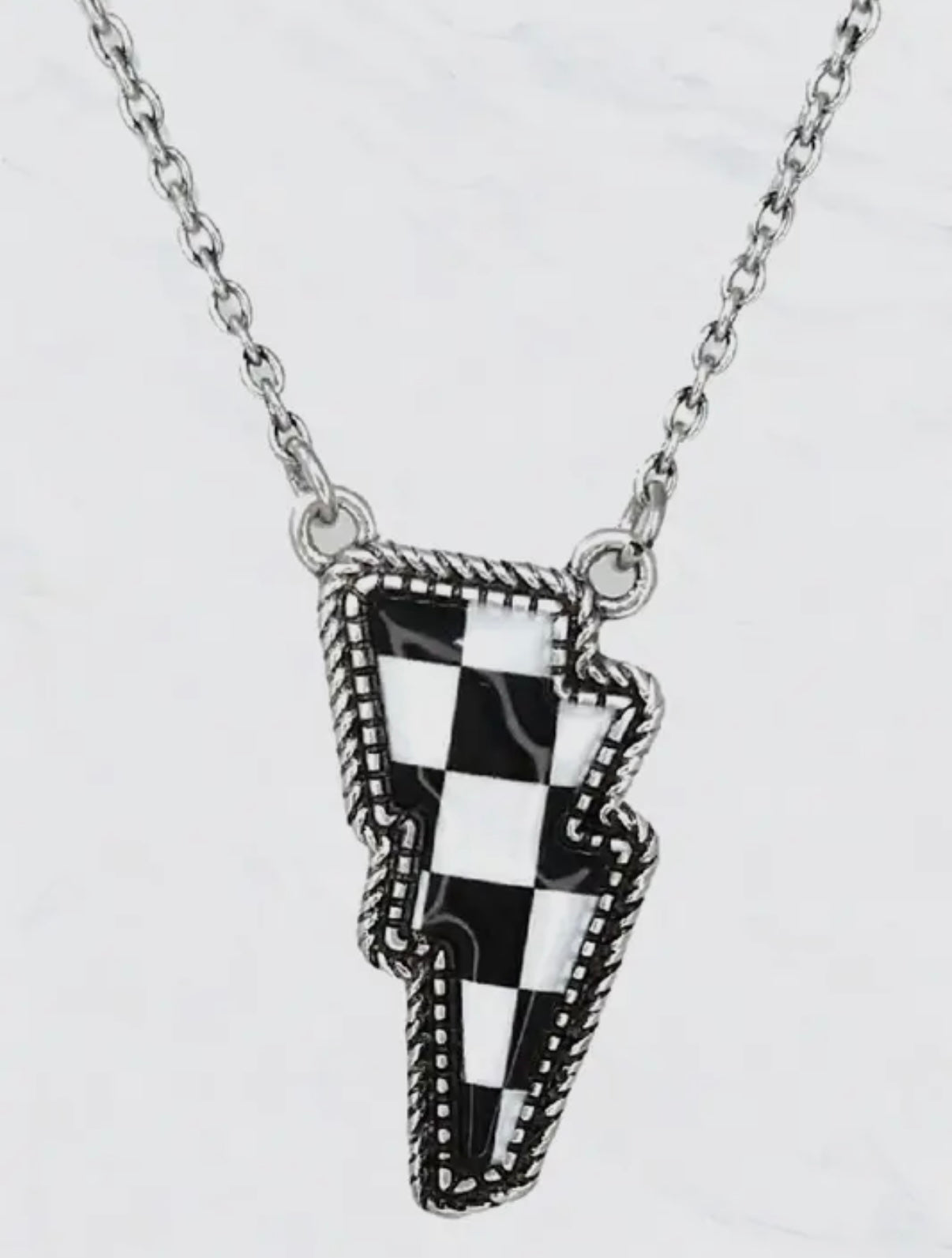 LIGHTNING BOLT CHECKERED PRINT NECKLACE