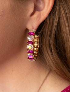 Pink Gem Stone Hoop Earrings