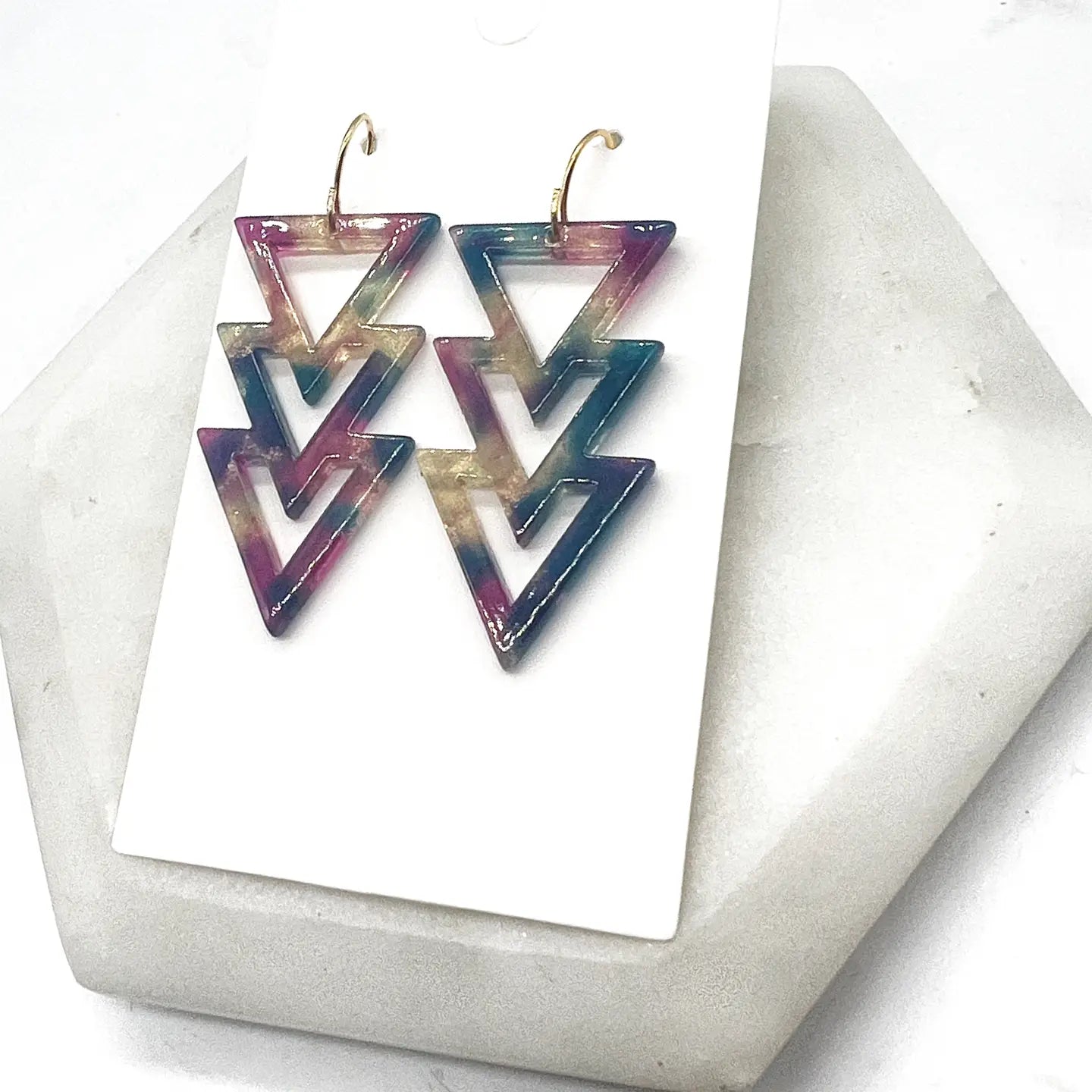FALL TRIPLE TRIANGLE ACRYLIC STATEMENT HANDMADE BBB EARRINGS