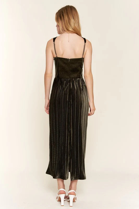 OLIVE STRAPPY VELVET HOLIDAY MAXI DRESS