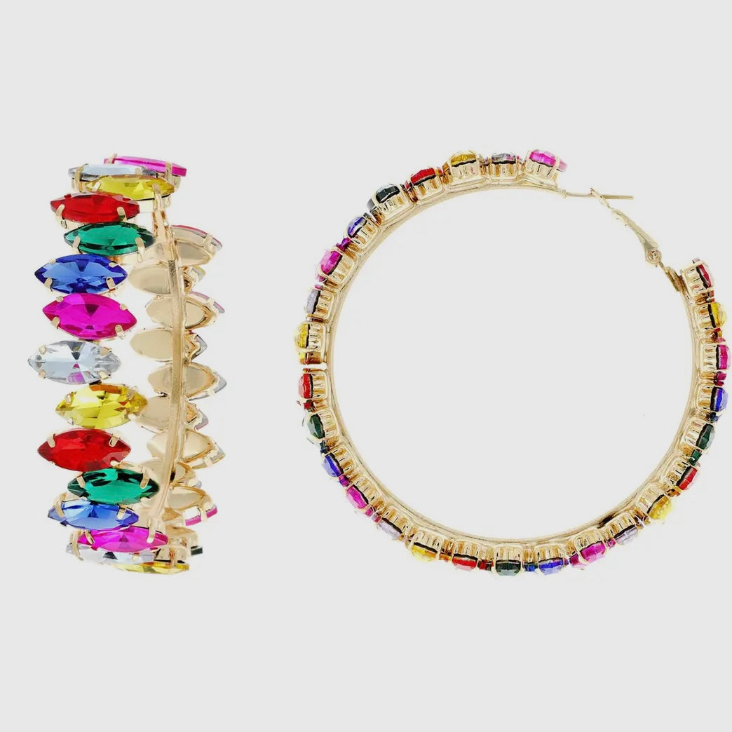 Sophia Collection Rhinestone Gemstone Hoop Earrings