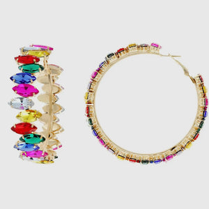 Sophia Collection Rhinestone Gemstone Hoop Earrings