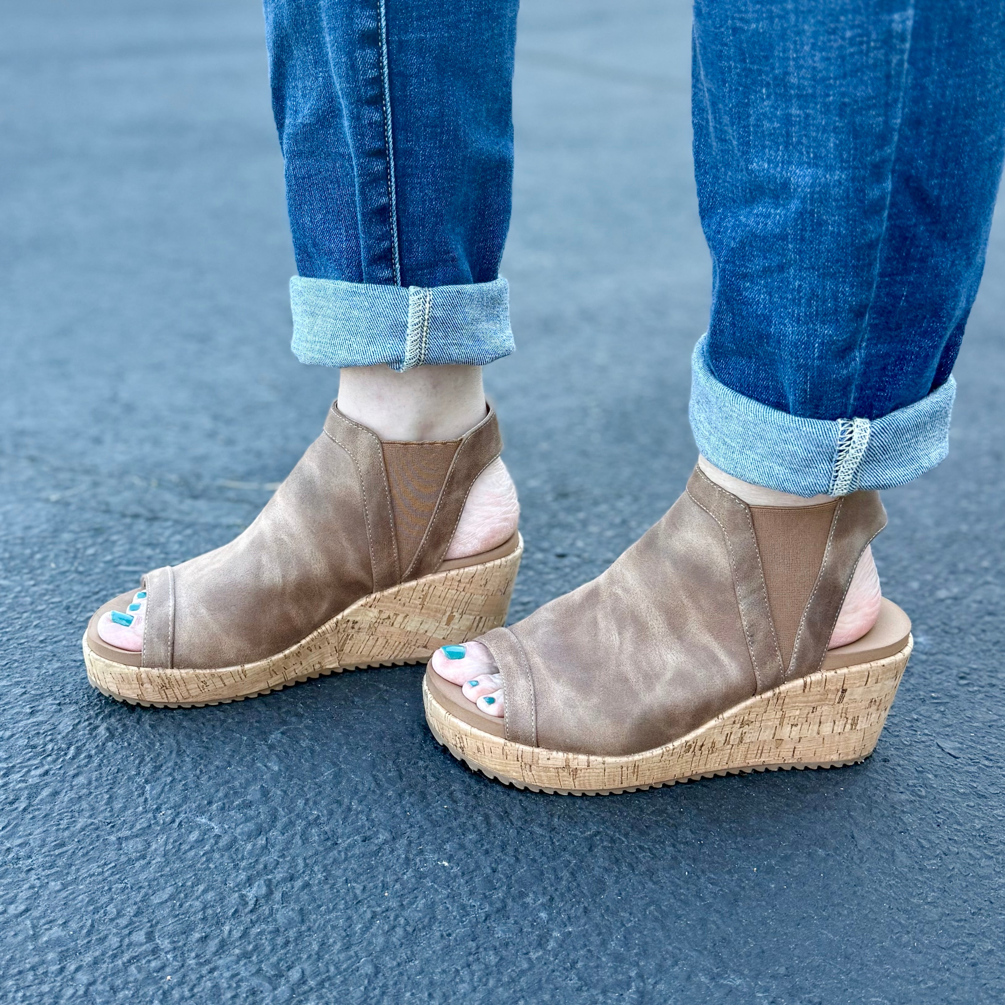 EASY NOW TAN OIL PU CORKYS SANDAL WEDGES