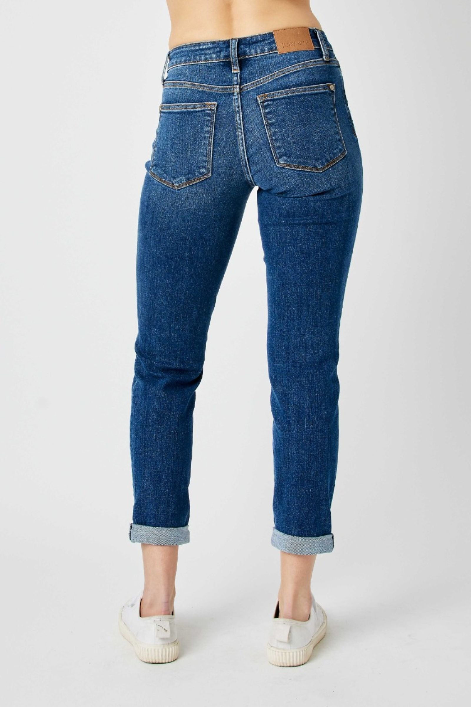 MID RISE DESTROYED SLIM MEDIUM WASH JUDY BLUE DENIM-PLUS