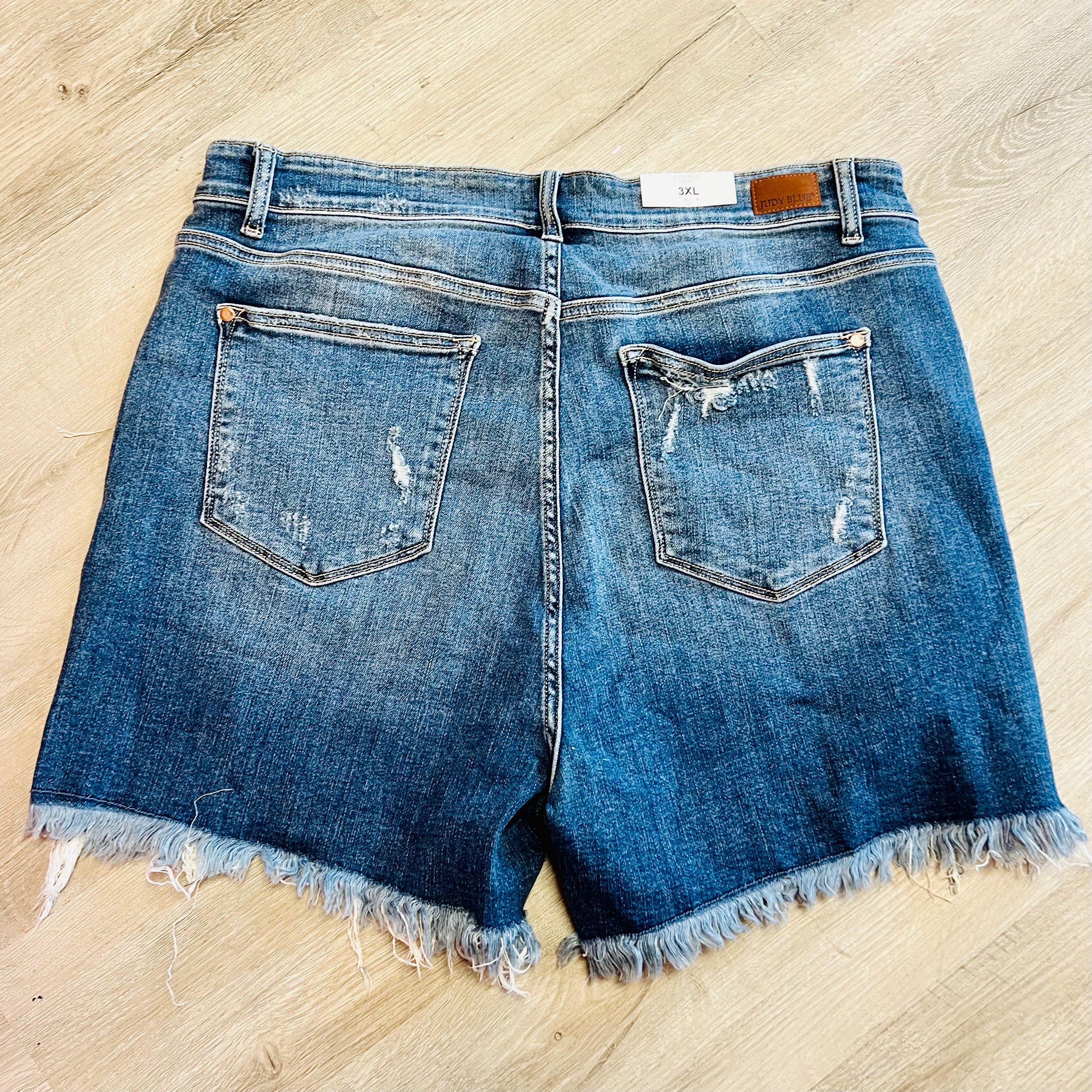 Judy Blue Very Distressed Darkwash High Waist Denim Shorts-PLUS