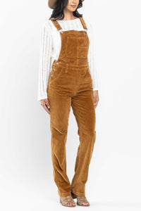 High Waist Camel Over Dyed Corduroy Overalls Straight Fit Judy Blue