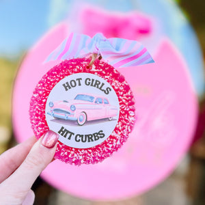 STRAWBERRY HOT GIRLS HIT CURBS RETRO VINTAGE PINK CAR FRESHIE WITH RIBBON