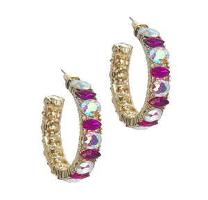 Pink Gem Stone Hoop Earrings