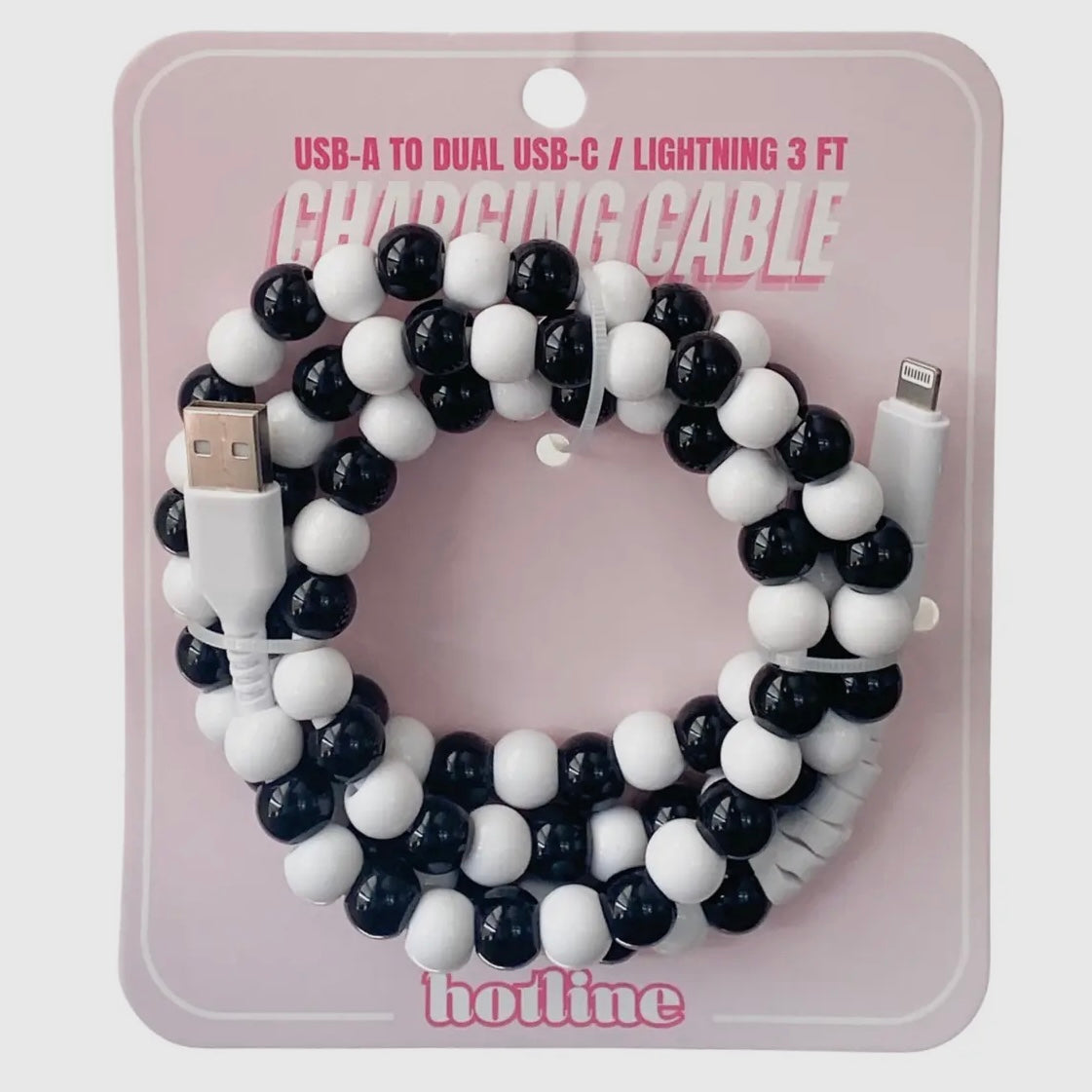 FANCY SMANCY BEADED CHARGING CABLES (USB-A TO DUAL USB-C / LIGHTENING 3 FOOT